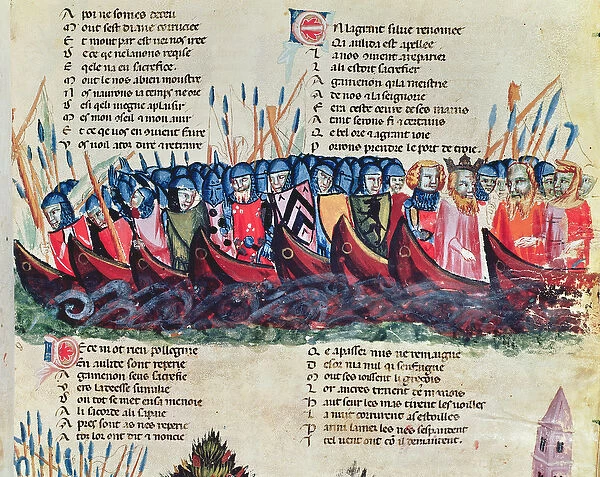 Soldiers in their Ships, from the Codex Benito de Santa Mora (vellum)