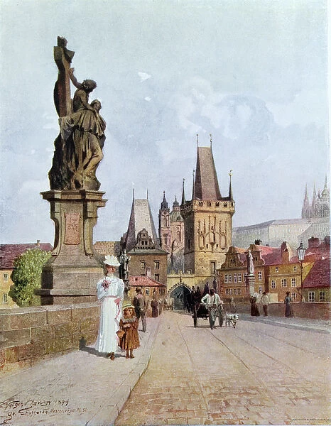 Statue of St. Lutgardis on the Charles Bridge, Prague, illustration from
