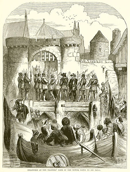 Strafford at the Traitors Gate of the Tower going to his trial (engraving)