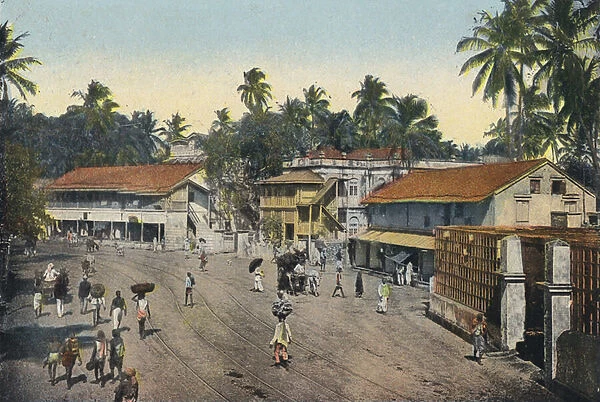 Street Scene, Bombay (coloured photo)