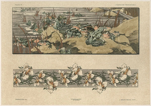 Toads and flowers, plate 47 from Fantaisies decoratives, engraved by Gillot