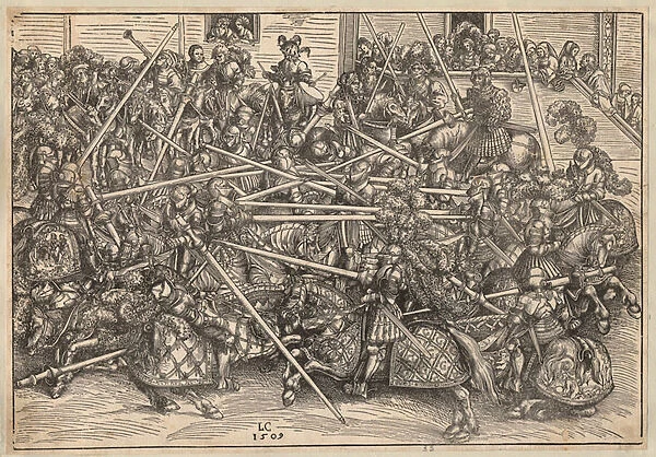Tournoi - Tournament - Cranach, Lucas, the Elder (1472-1553) - 1509 - Woodcut - 29, 5x42