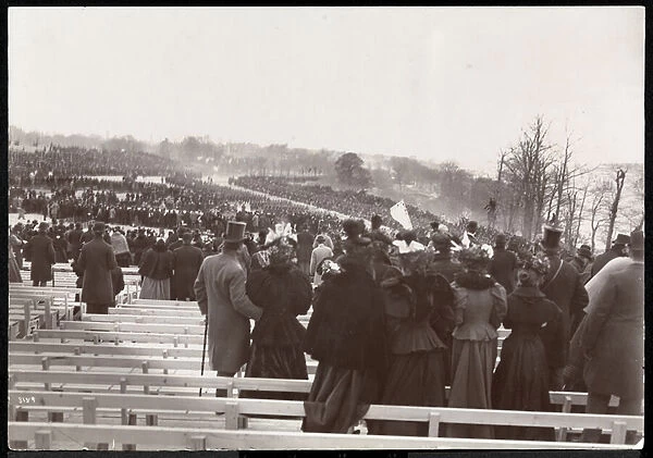 View from the bleechers of the crowd and procession associated with the dedication of