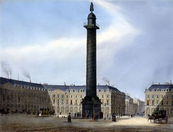 View of the Column and Place Vendome - in 'Paris en 1837'by Arnout