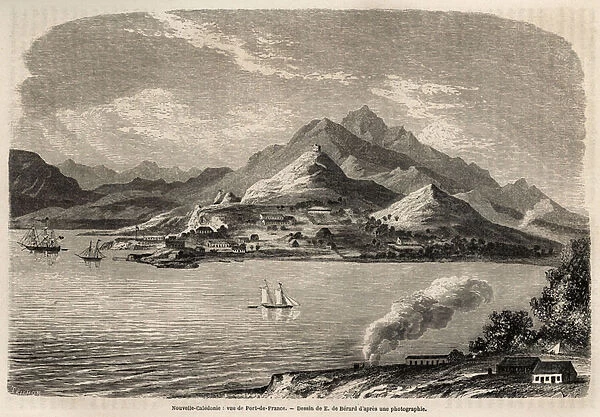 View of Port of France, New Caledonia, drawing by Evremont de Berard (1824-1881)