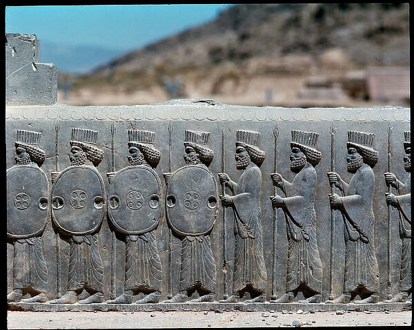 View of the reliefs of northern stairs: persian soldiers