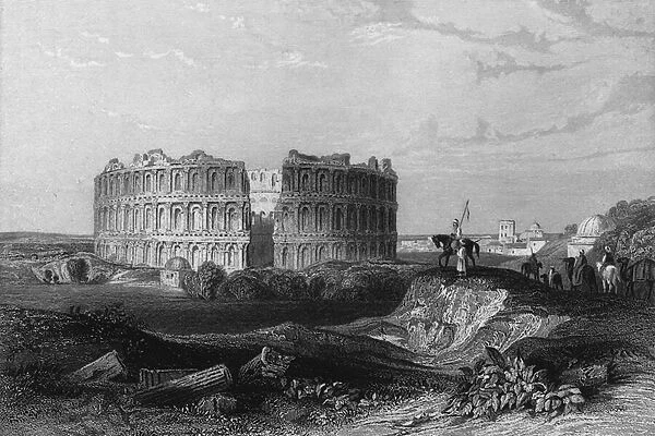 View of the ruins of the amphitheatre of Jemm in Algeria in the 19th century