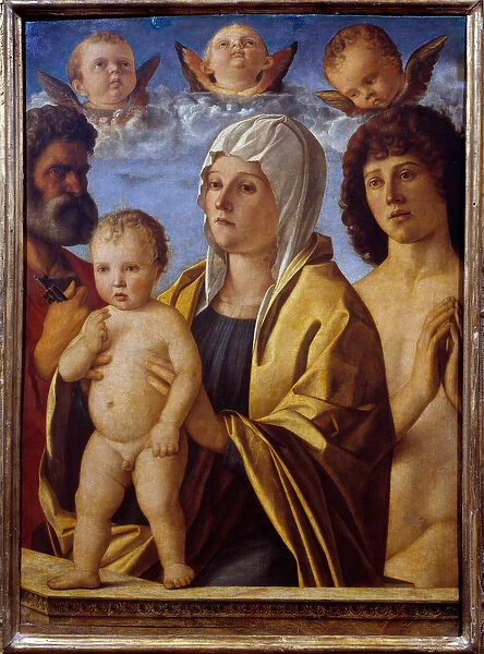 The Virgin and Child Jesus between St. Peter and St. Sebastian Painting by Giovanni