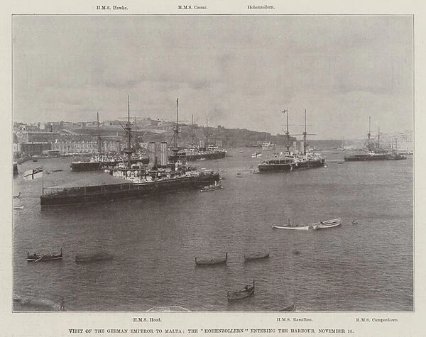 Visit of the German Emperor to Malta, the 'Hohenzollern'entering the Harbour, 15 November 1898 (b  /  w photo)