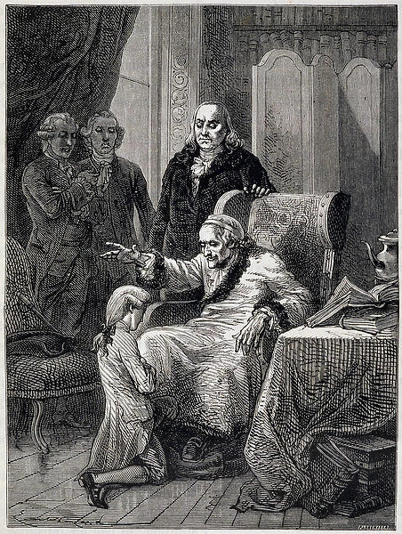 Voltaire benching Franklins grandson - in 'L Histoire de France'