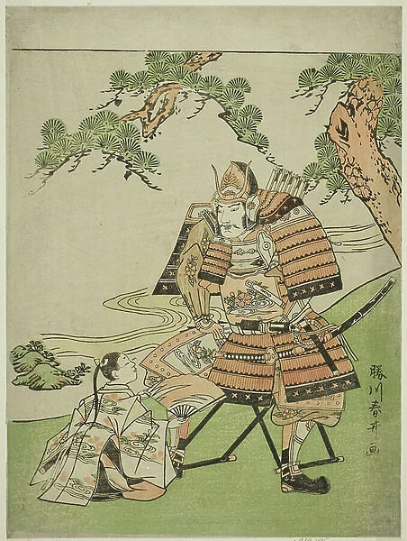 The Warrior Kusunoki Masashige (1294-1336) Bidding Farewell to His Son Masatsura, c. 1780 (colour woodblock print; chuban)