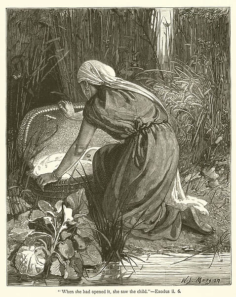 'When she had opened it, she saw the child', Exodus, ii, 6 (engraving)