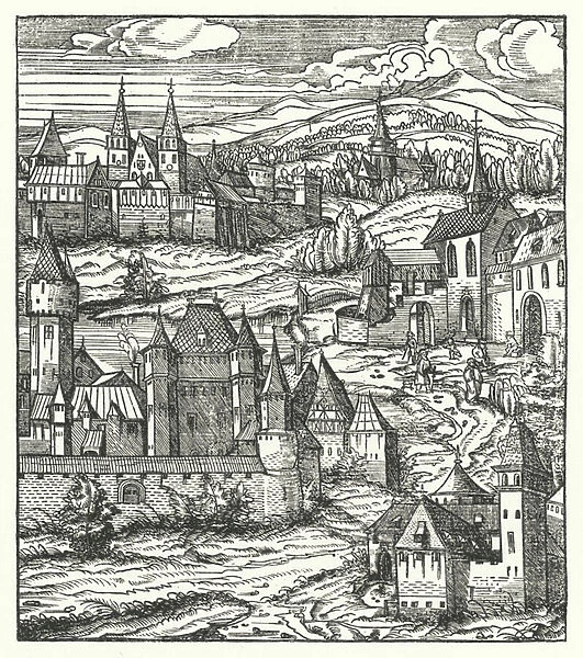 Wiener Neustadt, Austria, birthplace of Maximilian I, Holy Roman Emperor (engraving)