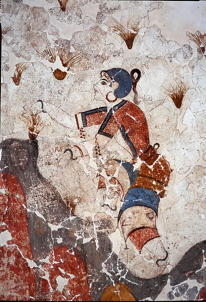 Women picking saffron, detail, 16th century BC (fresco)