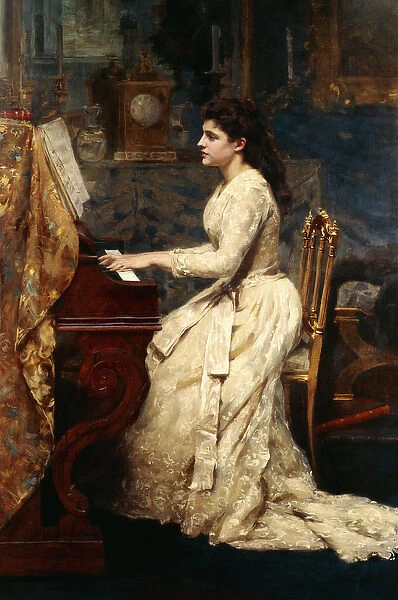 A Young Girl Playing a Piano, 1891 (oil on canvas)