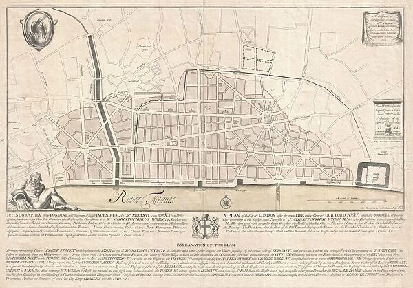 1744, Wren Map of London, England, topography, cartography, geography, land, illustration