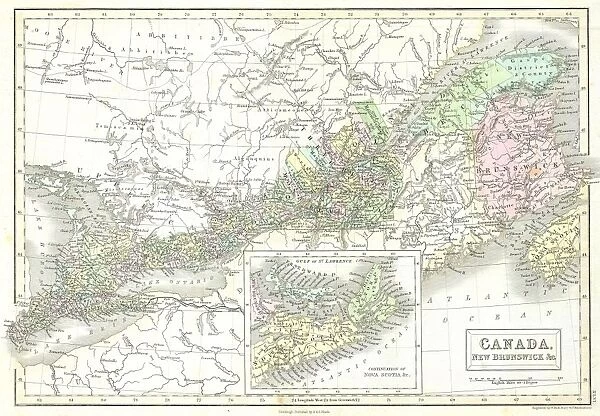 1851, Black Map of Eastern Canada, Ontario, New Brunswick, topography, cartography