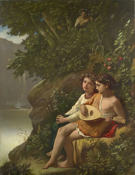 Children playing music overheard nymph 1864 oil