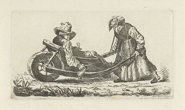Drunkard in a wheelbarrow, Anthonie Willem Hendrik Nolthenius de Man, 1803 - 1842