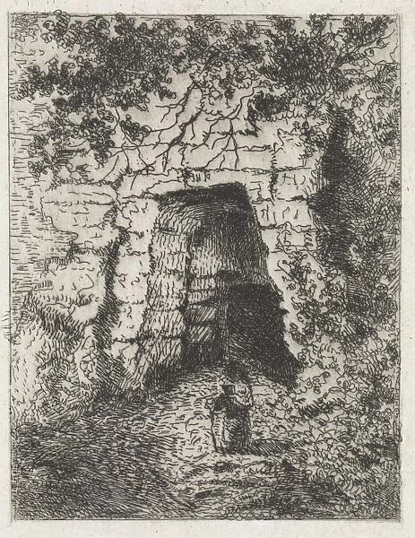 Figure before an opening in a old exterior wall, Arnoud Schaepkens, 1831 - 1904