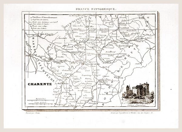 France pittoresque, map Charente, 19th century engraving