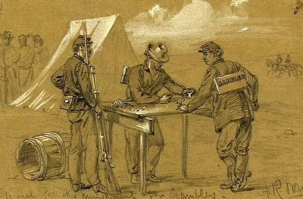 General Patricks punishment for gamblers, 1863 October, drawing on olive paper pencil