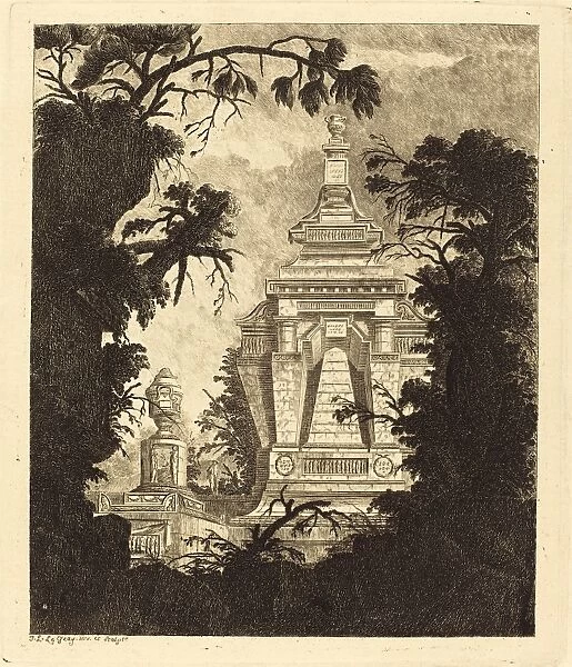 Jean-Laurent Legeay (French, c. 1710 - after 1788), Tomb with Funerary Urn, 1768, etching