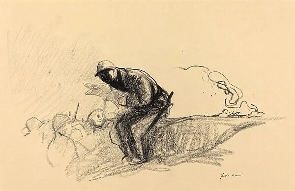 Jean-Louis Forain, News in the Trenches, French, 1852 - 1931, c. 1914-1919, black crayon