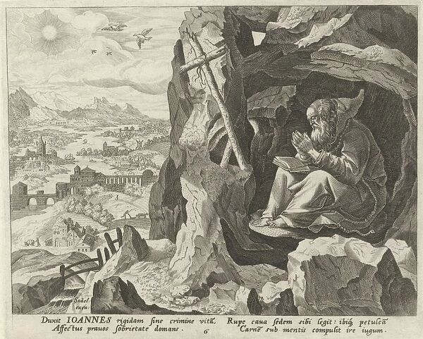 John Cassian as a hermit, Johann Sadeler (I), Raphael Sadeler (I), Maerten de Vos