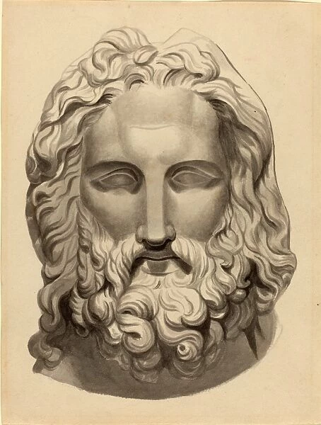 John Flaxman (British, 1755 - 1826), Antique Bearded Head, brush and gray ink with