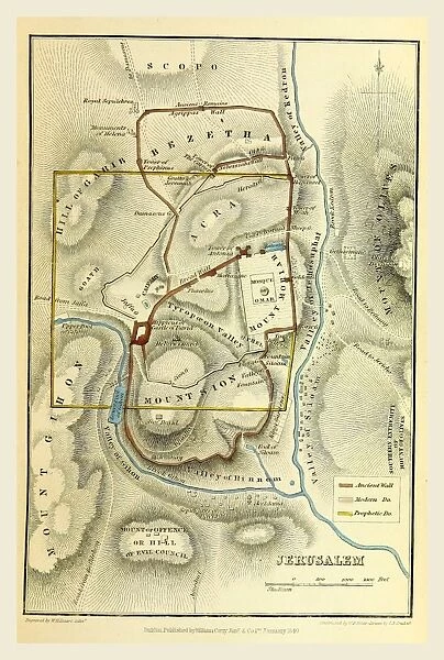 Map Jerusalem, 19th century engraving