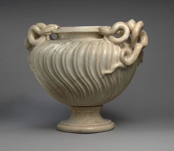 Marble strigilated vase snake handles Antonine