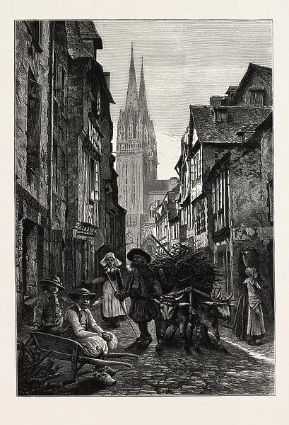 QUIMPER, NORMANDY AND BRITTANY, FRANCE, 19th century engraving
