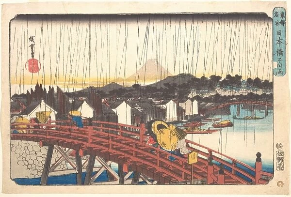 東都名所　--本橋の白雨 Sunshower Nihonbashi