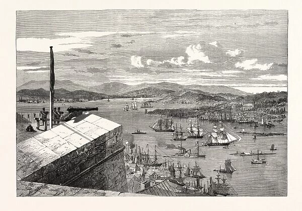 View from the Kings Bastion, Quebec, the Isle of Orleans in the Distance. 1860