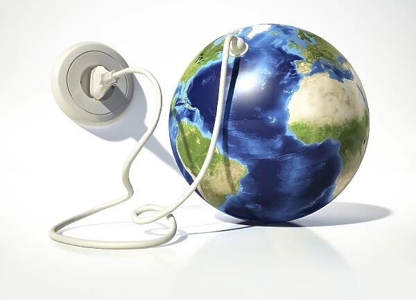 Planet Earth with electric cable, plug and socket