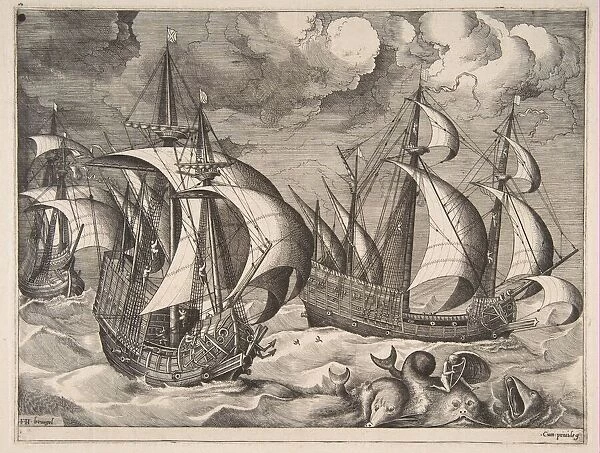 Three Caravels in a Rising Squall with Arion on a Dolphin from The Sailing Vessels