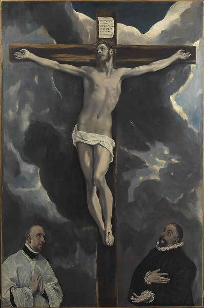 Christ on the Cross adored by two Donor, End of 16th cen Creator: El Greco, Dominico (1541-1614)
