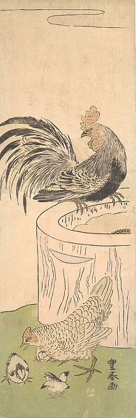 Cock, Hen, and Chicks, ca. 1770. Creator: Utagawa Toyoharu