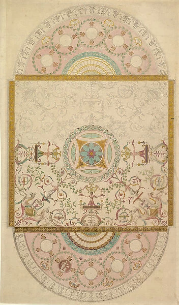 Design for a Ceiling with Square Central Compartment and Semicircular Ends