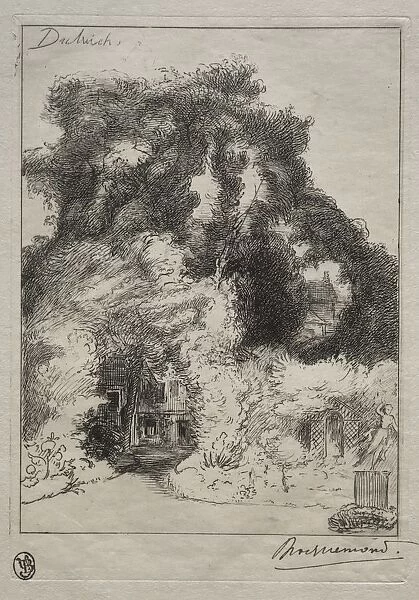The Garden of the Inn at Dulwich, c. 1870. Creator: Felix Bracquemond (French, 1833-1914)