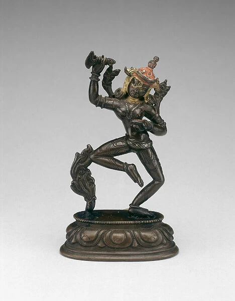Goddess Vajravarahi Dancing with Chopper (karttrika) and Skullcup (kapala), 15th century