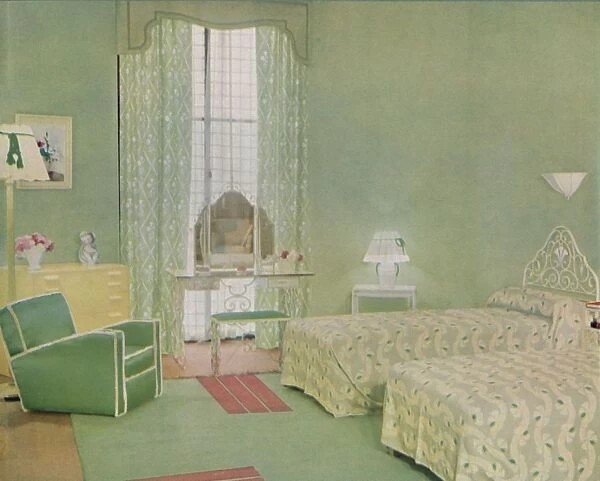 Green and White Colour Scheme for a Bedroom, 1938