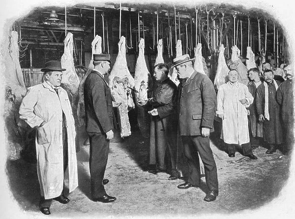 Inspecting meat at Smithfield Market, City of London, c1903 (1903)