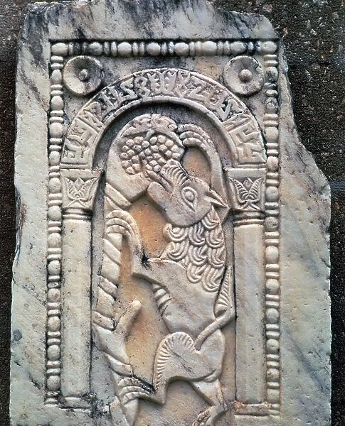 Marble Roman slab of the Fox and Grapes