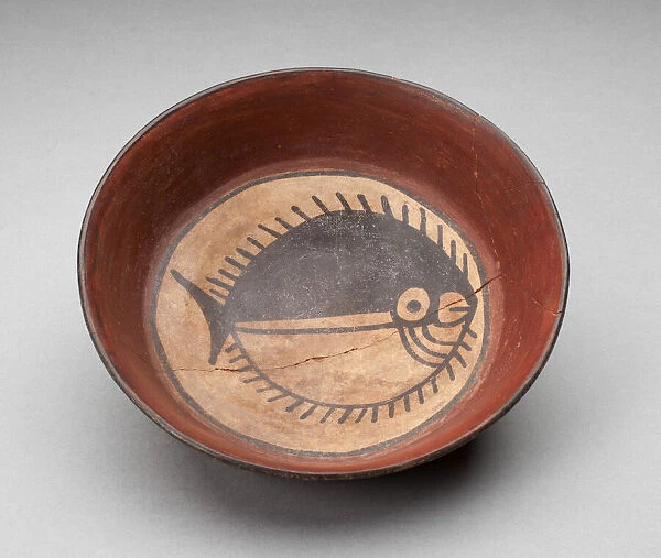 Plate Depicting Round Black-and-White Fish in Interior, 180 B. C.  /  A. D. 500