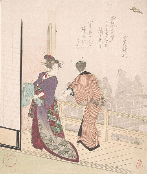 Scene on the Veranda of a Teahouse, 18th-19th century. Creator: Yanagawa Shigenobu