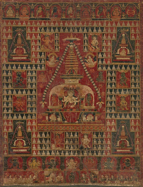 Ushnishavijaya Enthroned in the Womb of a Stupa, dated 1510-19. Creator: Unknown