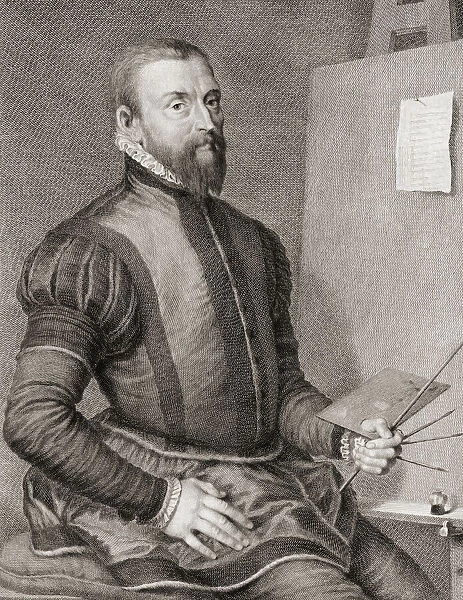 Anthonis Mor, also known as Anthonis Mor van Dashorst and Antonio Moro, c. 1517-1577. Dutch portrait painter. Mor worked extensively in European courts. One of his best known paintings is his portrait of Mary I 'Bloody Mary'of England. This engraving by Carlo Gregori is based on Mors own self portrait