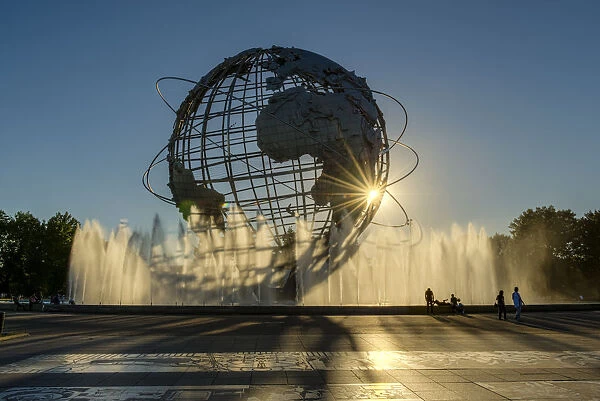 Fountains Around The Unisphere At Sunset, Flushing Meadows-Corona Park; Queens, New York, United States Of America